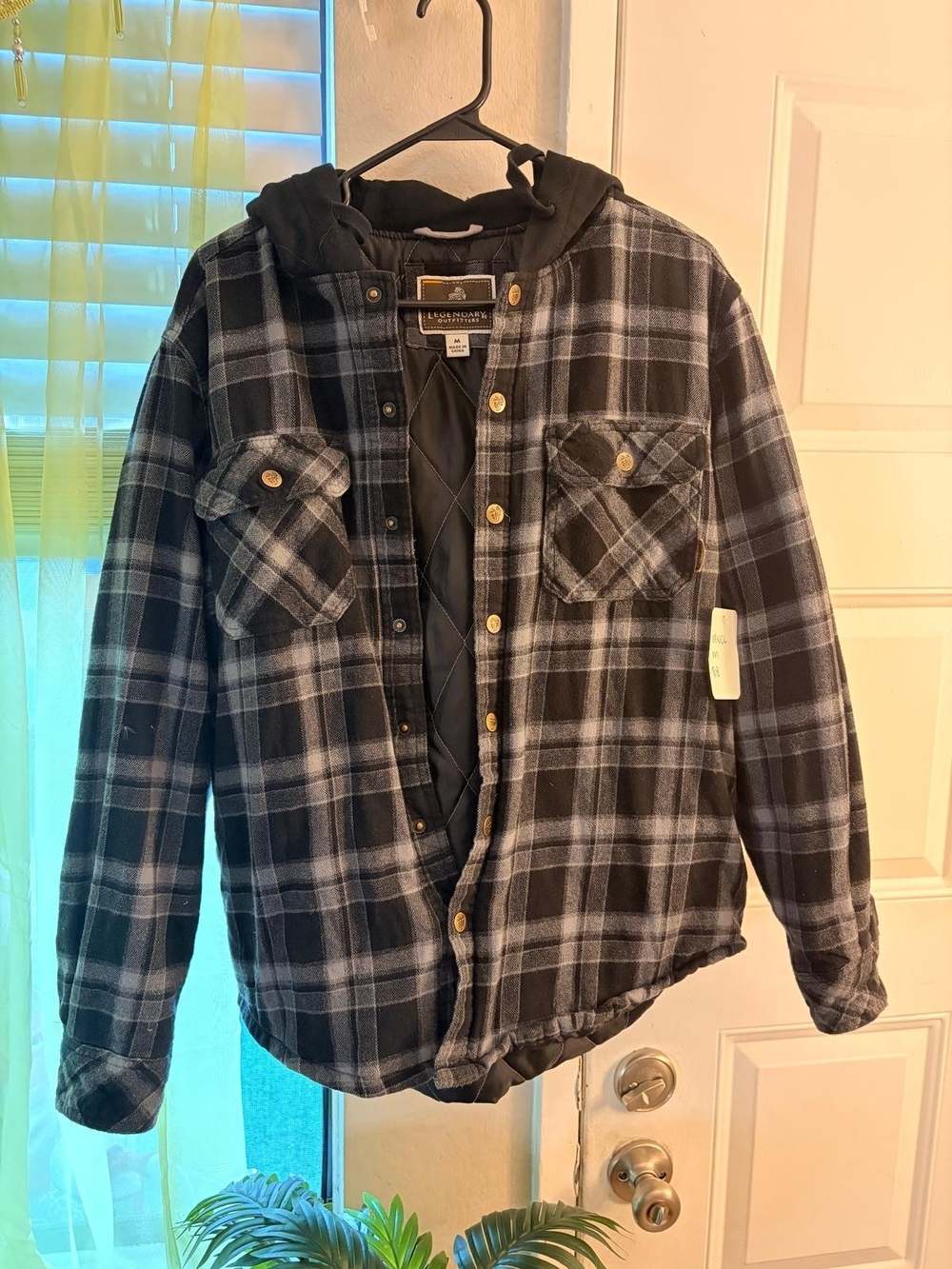 & Other Stories Black and Gray Plaid Hooded Quilted Shacket